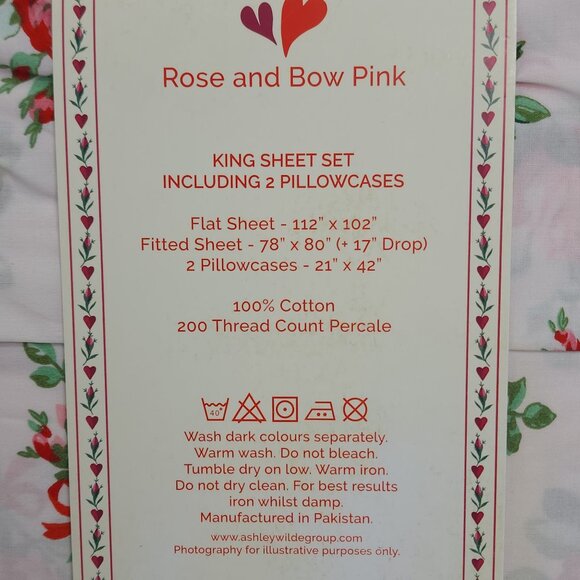 Cath Kidston Rose & Bow Pink King Sheet Set 100% Cotton Percale 2 Pillowcases - Picture 4 of 7